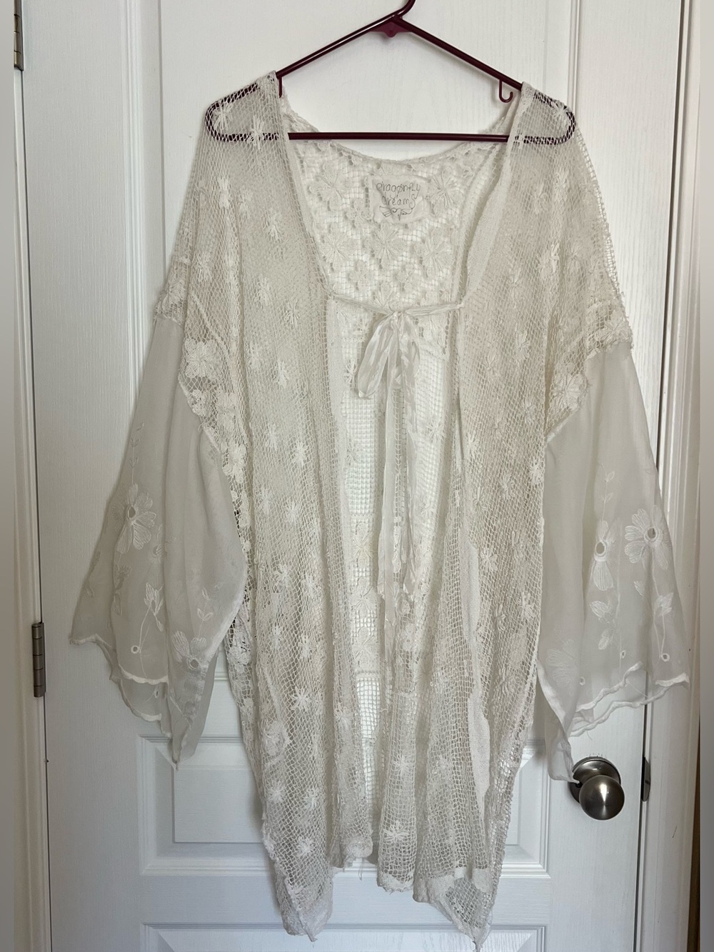 Romantic Boho White/Cream Filet Lace Duster/Kimono -Unique Handmade Fairy